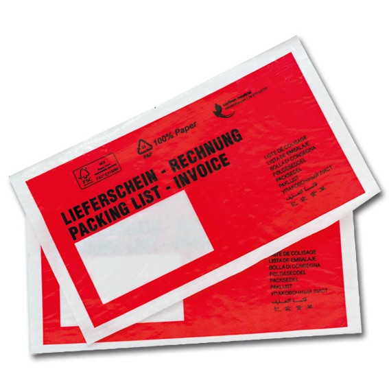"Lieferschein/Rechnung" aus Papier - ROT, mehrsprachig Begleitpapiertasche