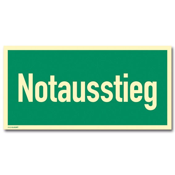 Notausstieg, Textschild, Kunststoff, langnachleuchtend- Rettungszeichen