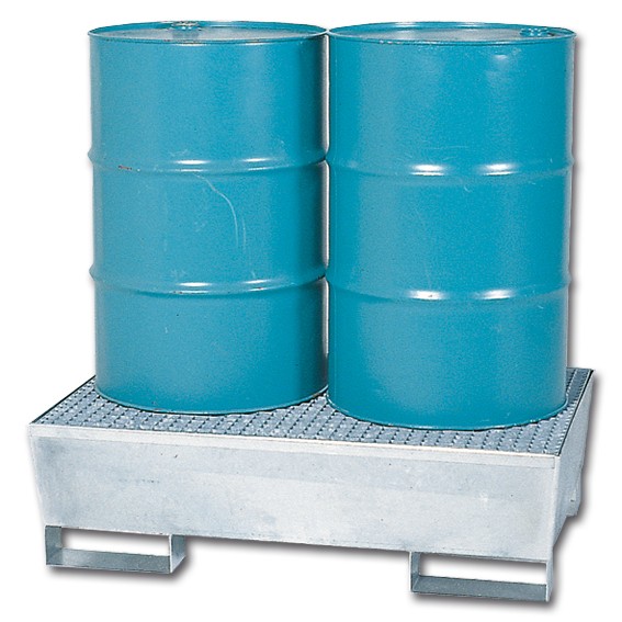Auffangwanne verzinkt für 2 x 200 Liter Fässer mit Staplerschuhen + Gitterrost