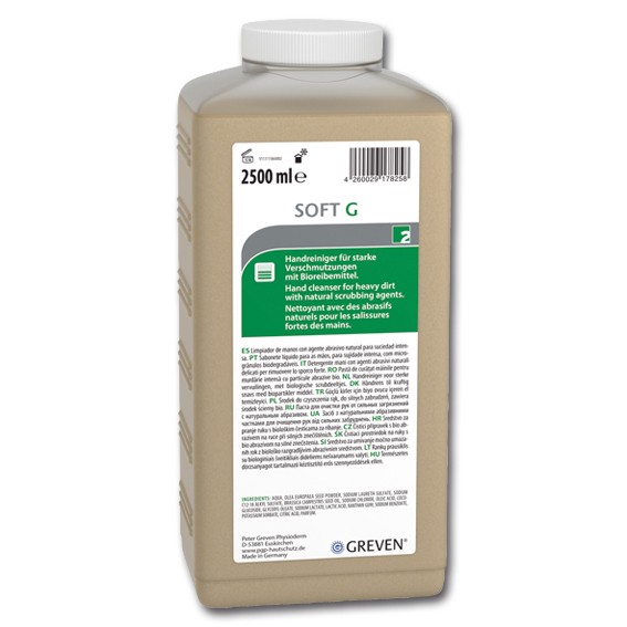 GREVEN SOFT G - Pastöser Handreiniger mit Bio-Reibekörpern aus Olivenkernen 2,5 l, Hartflasche
