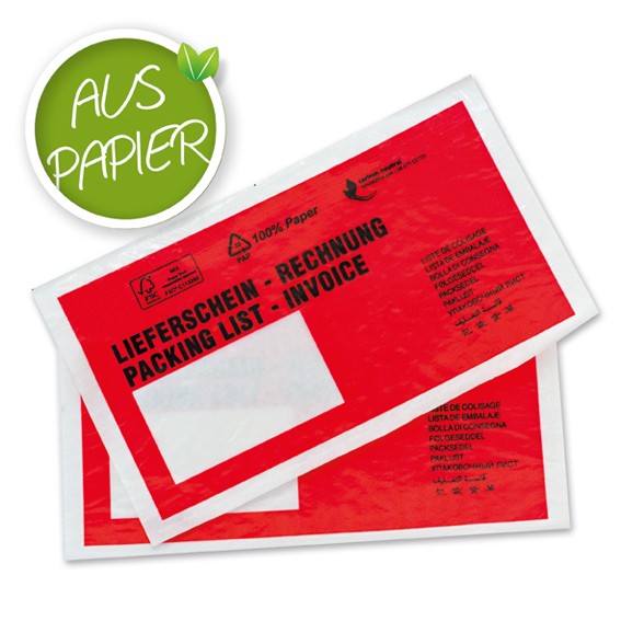 "Lieferschein/Rechnung" aus Papier - ROT, mehrsprachig Begleitpapiertasche