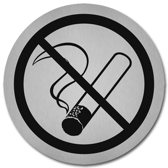 Rauchen verboten- Edelstahl - selbstklebend, Ø 50 mm - Piktogramm