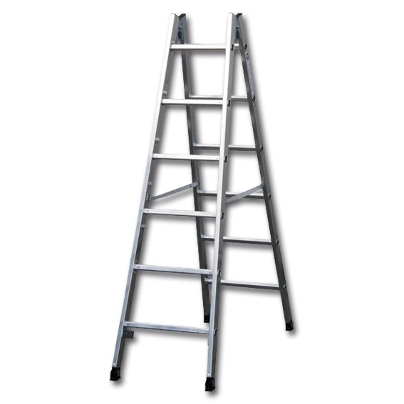 Sprossen-Stehleiter beidseitig begehbar - Aluminium