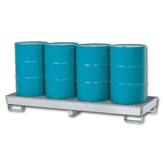 Auffangwanne verzinkt bis zu 8 x 200 Liter Fässer mit Staplerschuhen + Gitterrost