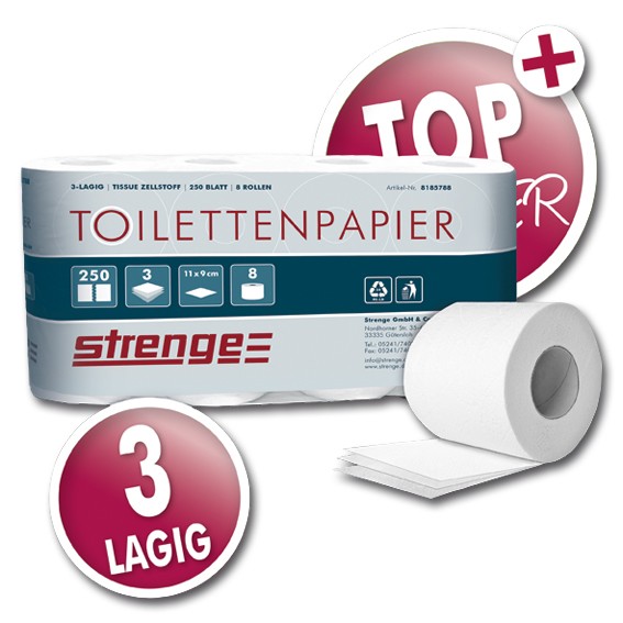 STRENGE - 3-lagig - Toilettenpapier, hochweiß