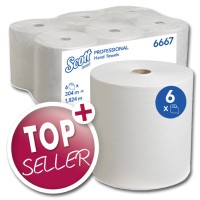 SCOTT 6667 - 20 cm x 304 m   1-lagig - hochweiß - Papierhandtuchrolle Kostengünstige Handtuch-Lösung mit sehr hoher Lauflänge für reduzierte Wechselintervalle