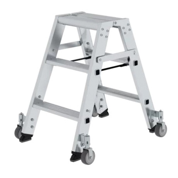 Stehleiter beidseitig begehbar, Rollen - Aluminium