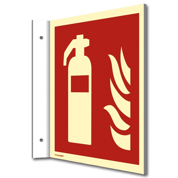 Fahnenschild Feuerlöscher ISO 7010 - Alu - langnachleuchtend - Brandschutzzeichen
