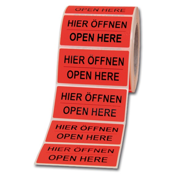 "Hier öffnen" - Haftetiketten