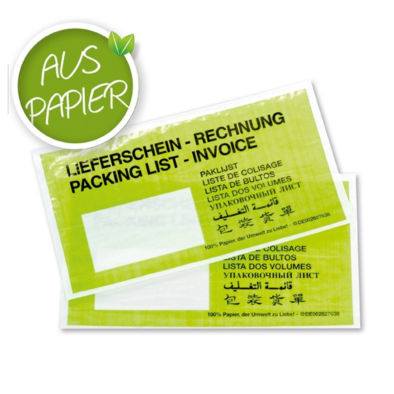 "Lieferschein/Rechnung" aus Papier - GRÜN, mehrsprachig, Papier-Begleitpapiertasche